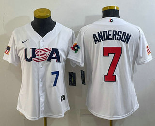 Women%27s USA Baseball #7 Tim Anderson Number 2023 White World Classic Stitched Jerseys